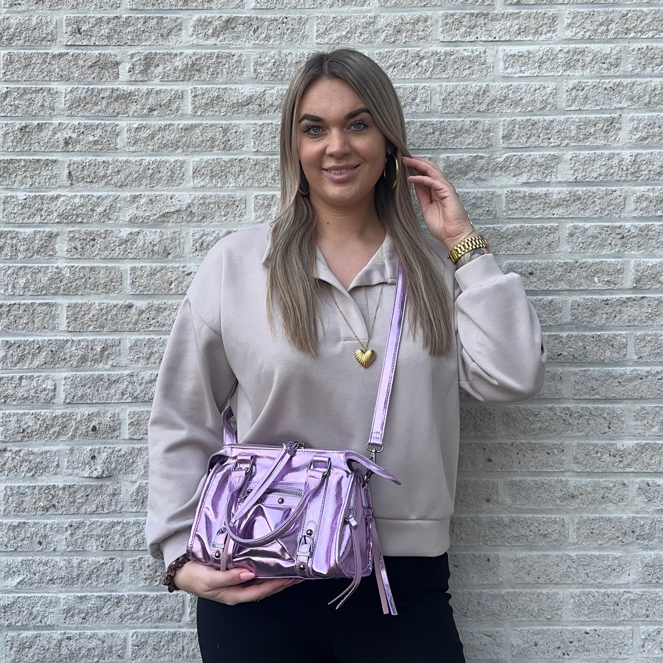 Liv Glowy Medium Tas - Glitter Lila