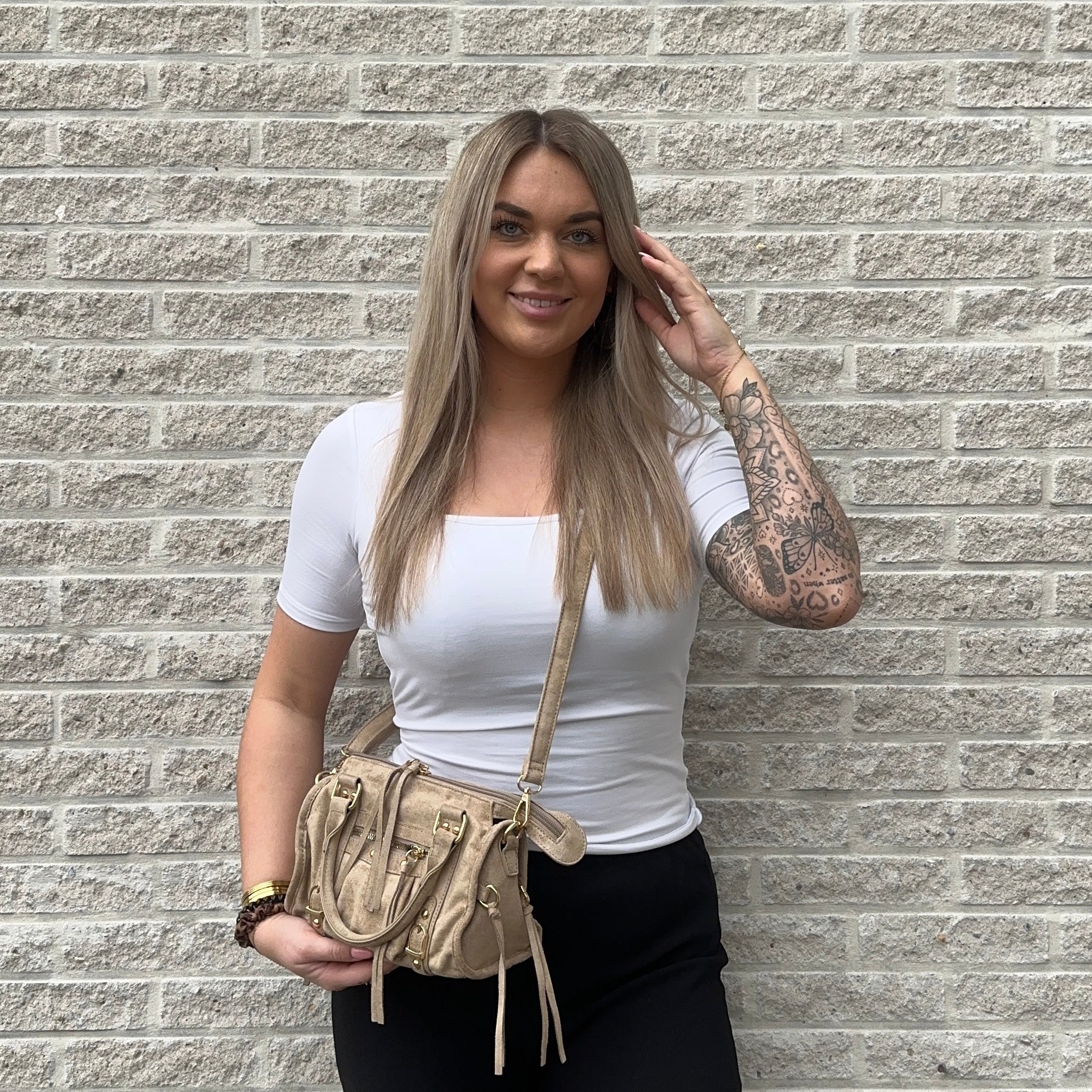 Liv Classic Suède Medium Tas - Apricot