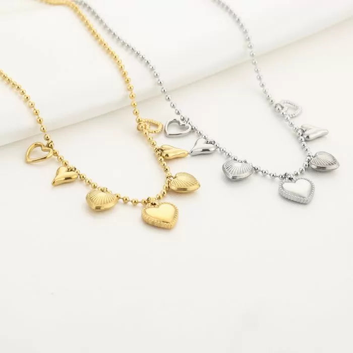 Bedels Straight Hearts Necklace 40 cm - Silver