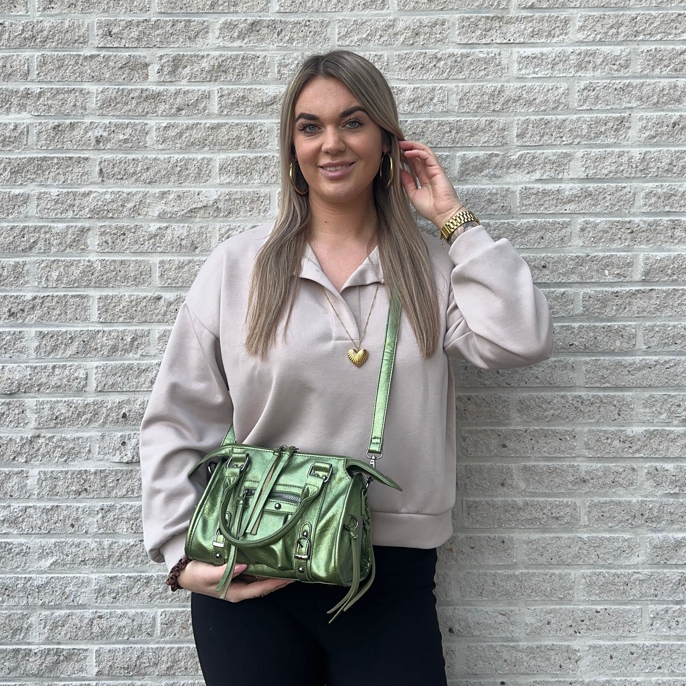 Liv Glowy Medium Tas - Metallic Army Groen