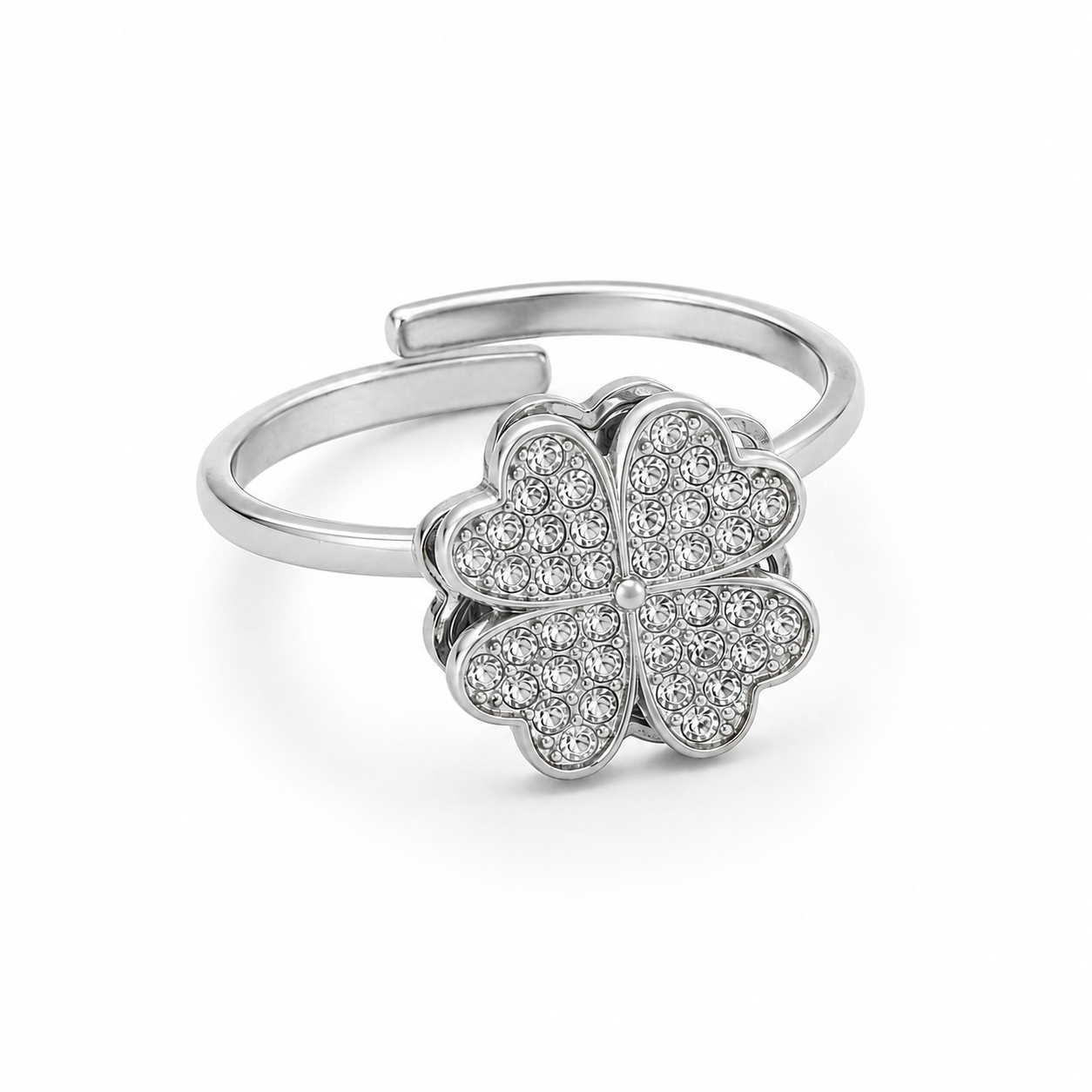 Stress Anti-Stress Clover Ring - Silver