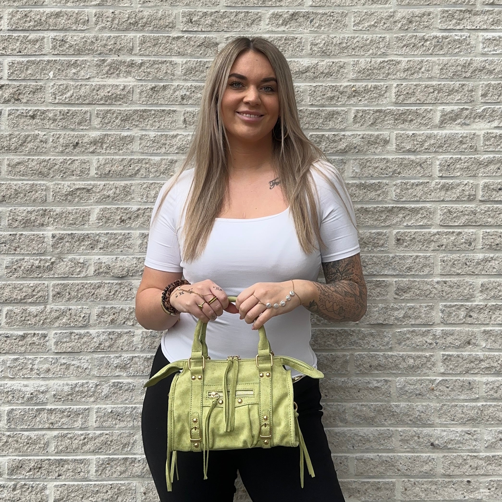 Liv Classic Suède Medium Tas - Appeltjes Groen