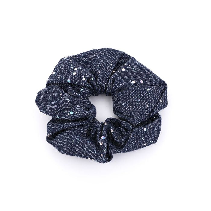 Glitter Denim Scrunchie - Donker Blauw