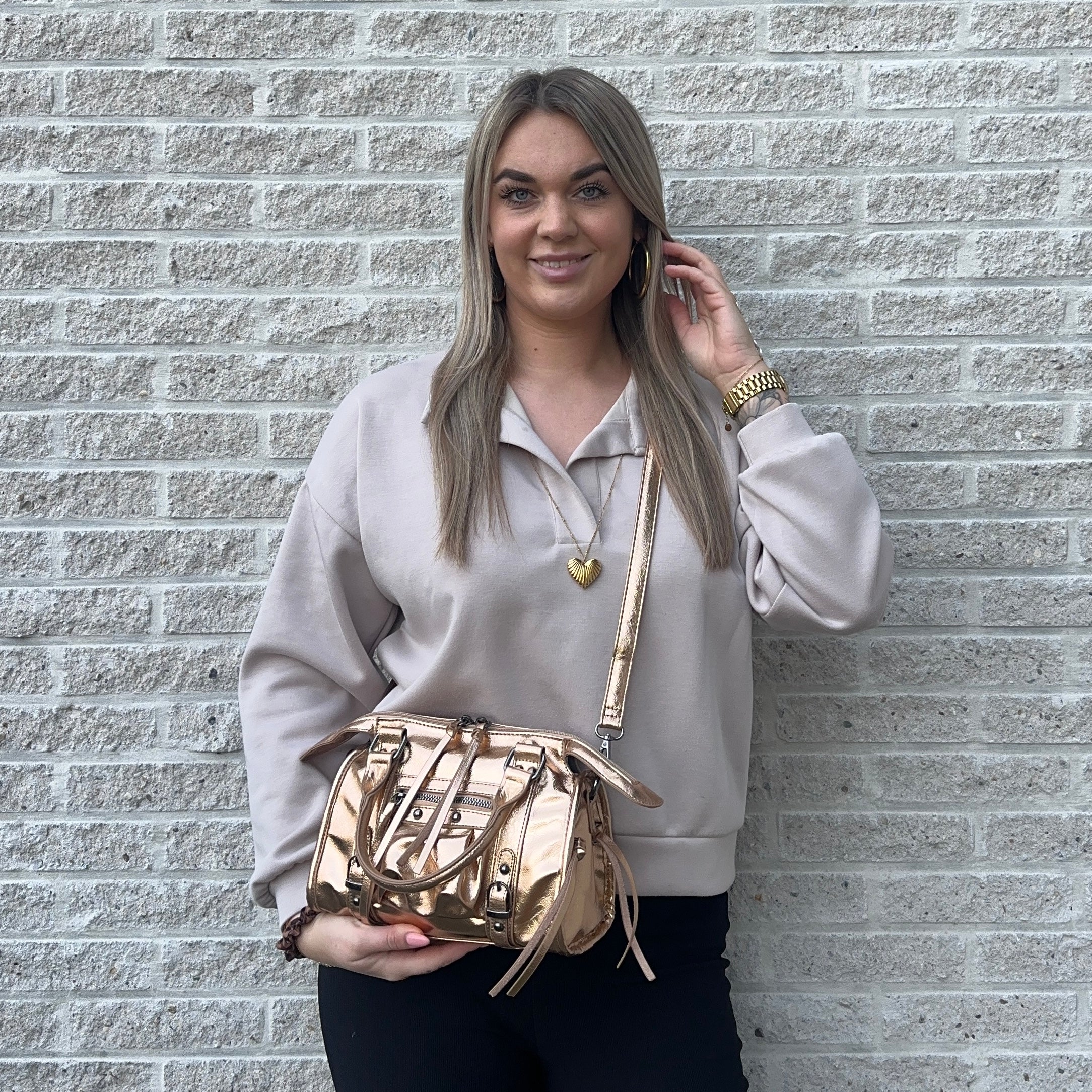 Liv Glowy Medium Tas - Glitter Rosé
