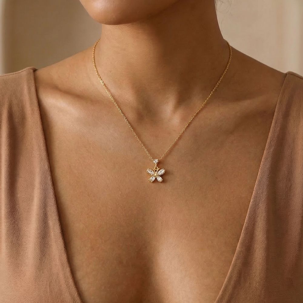 Butterfly Zirkonia Necklace 40 cm - Gold