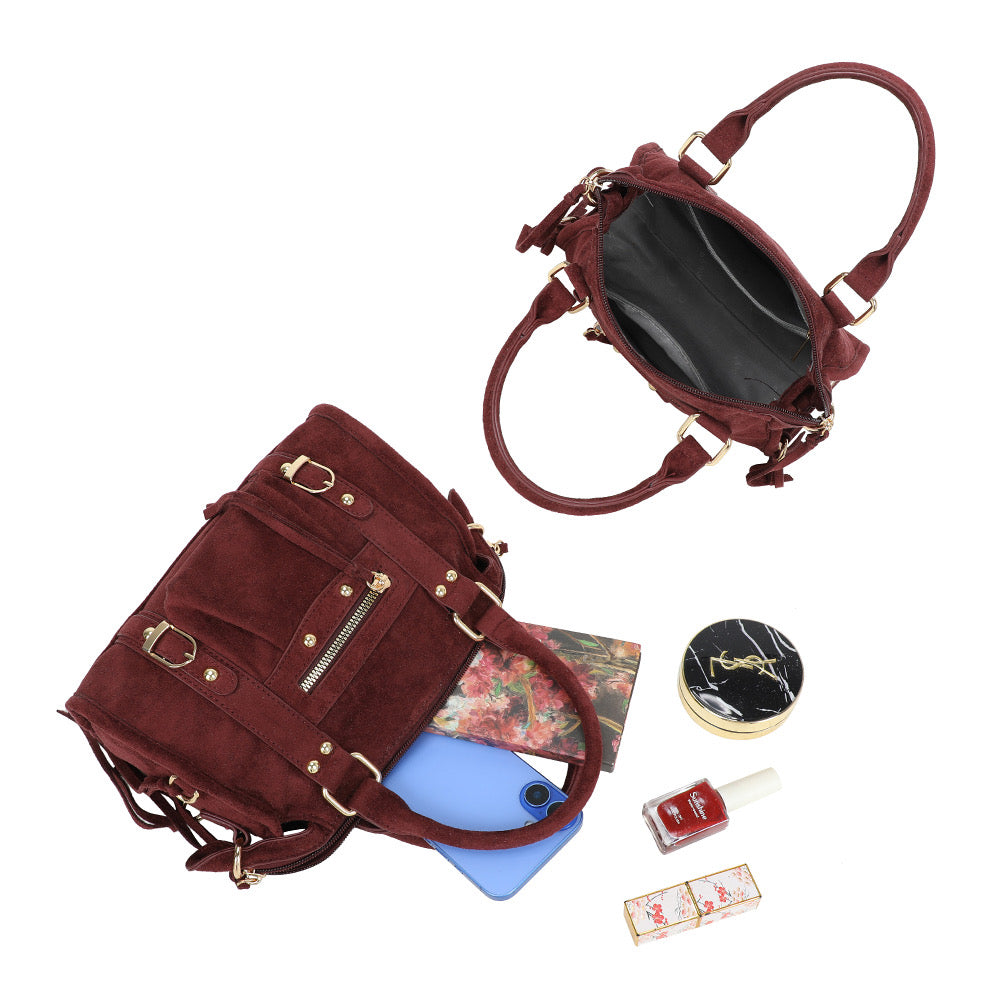 Liv Classic Suède Medium Tas - Burgundy