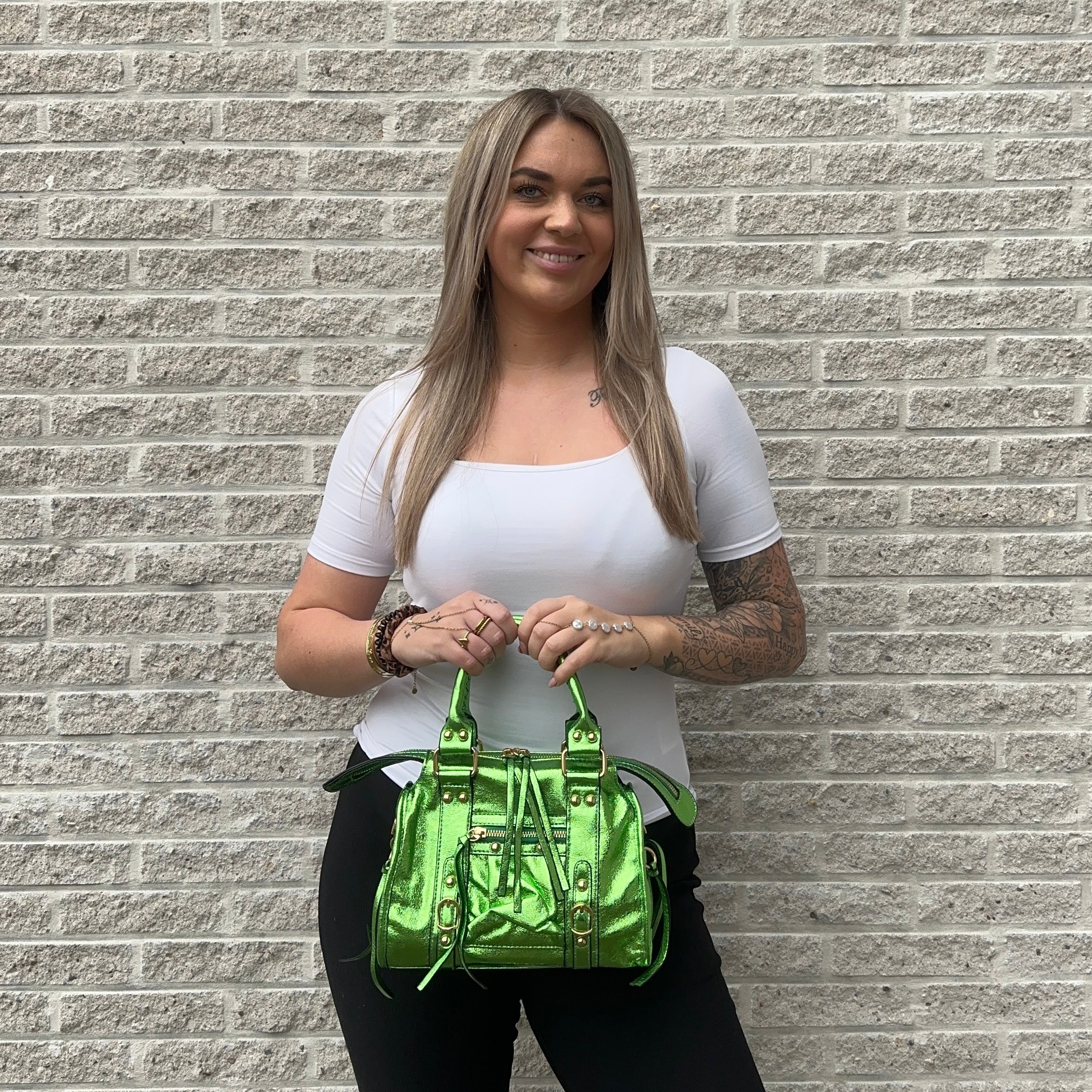 Liv Metallic Medium Tas - Appeltjes Groen