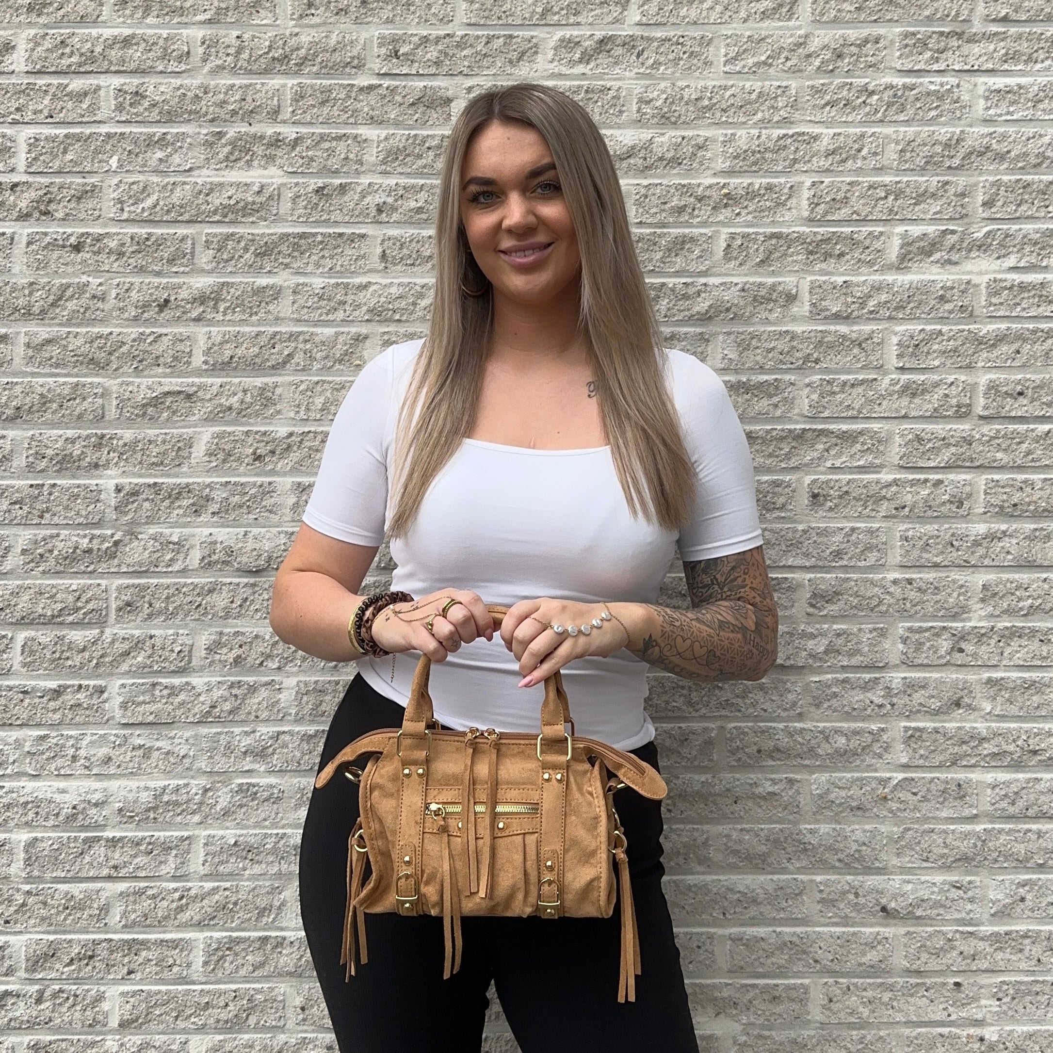 Liv Classic Suède Medium Tas - Camel