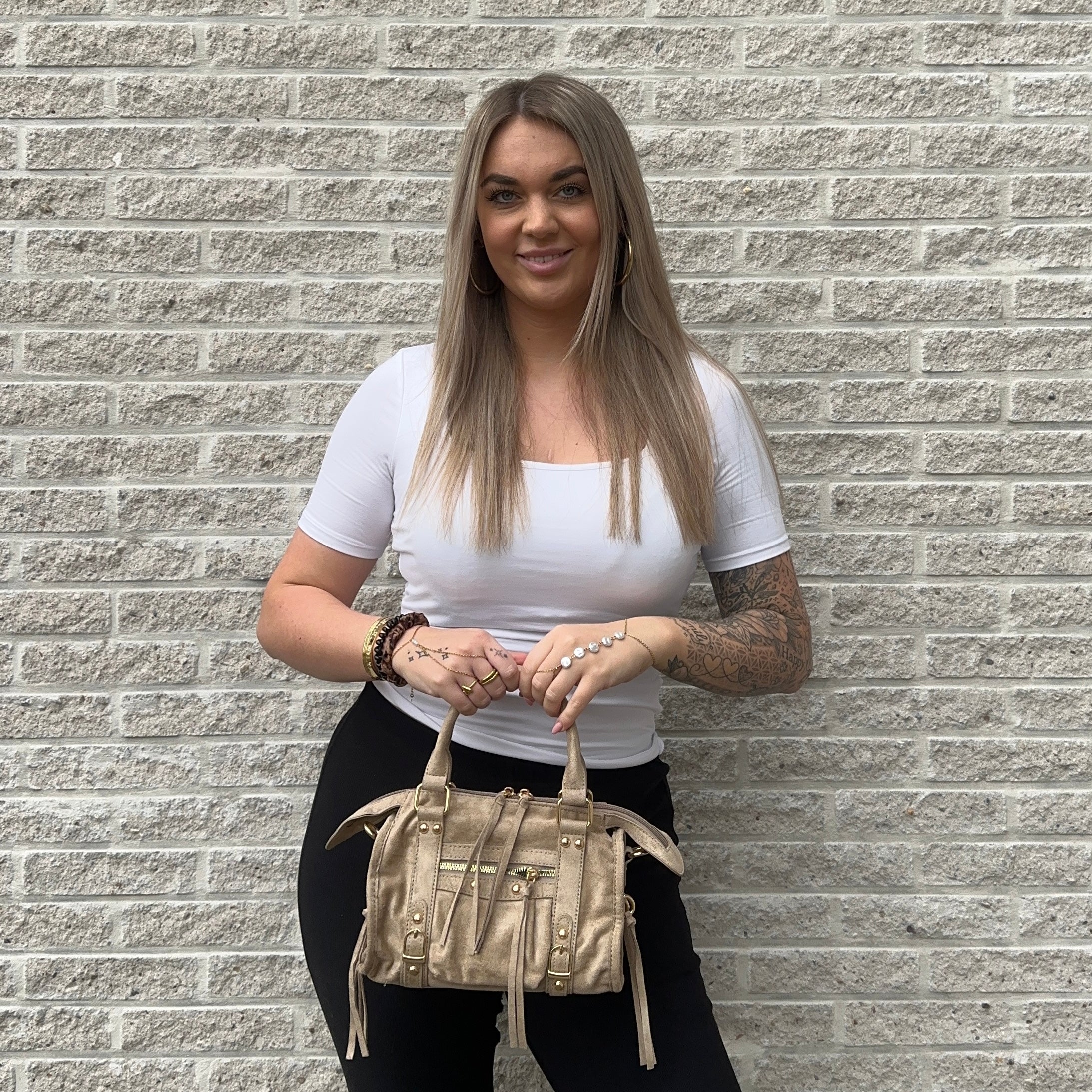 Liv Classic Suède Medium Tas - Apricot