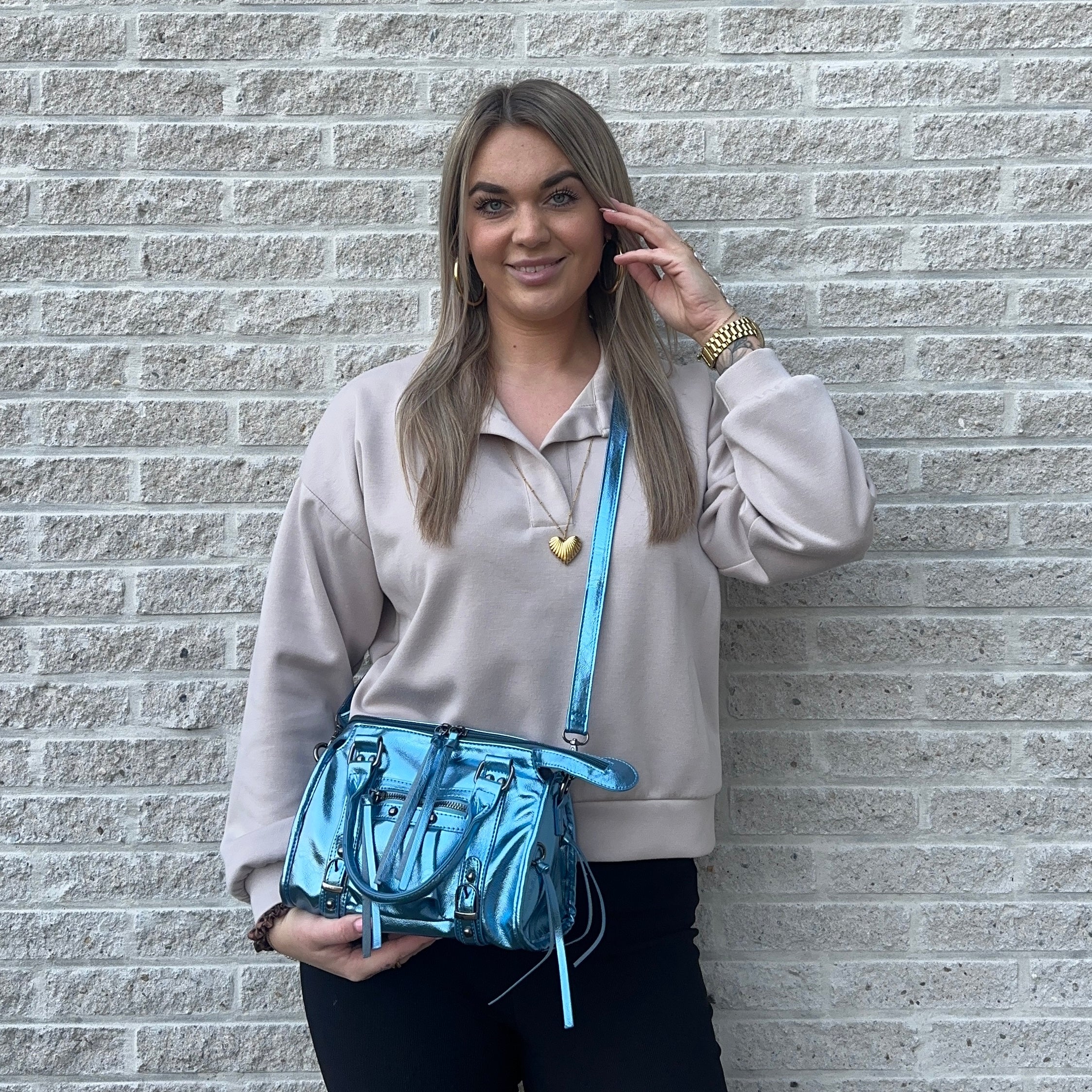 Liv Glowy Medium Tas - Glitter Kobalt Blauw