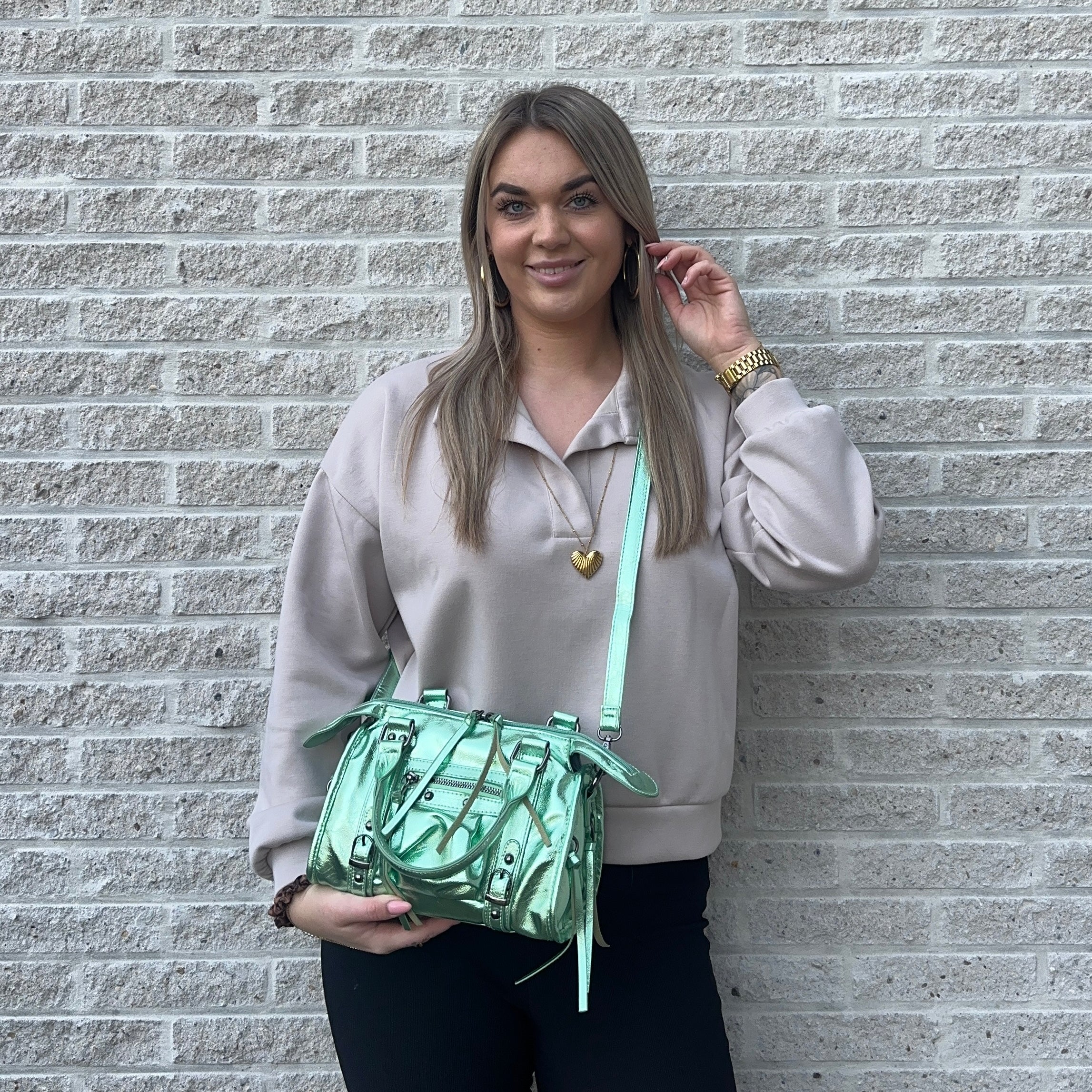 Liv Glowy Medium Tas - Glitter Licht Groen