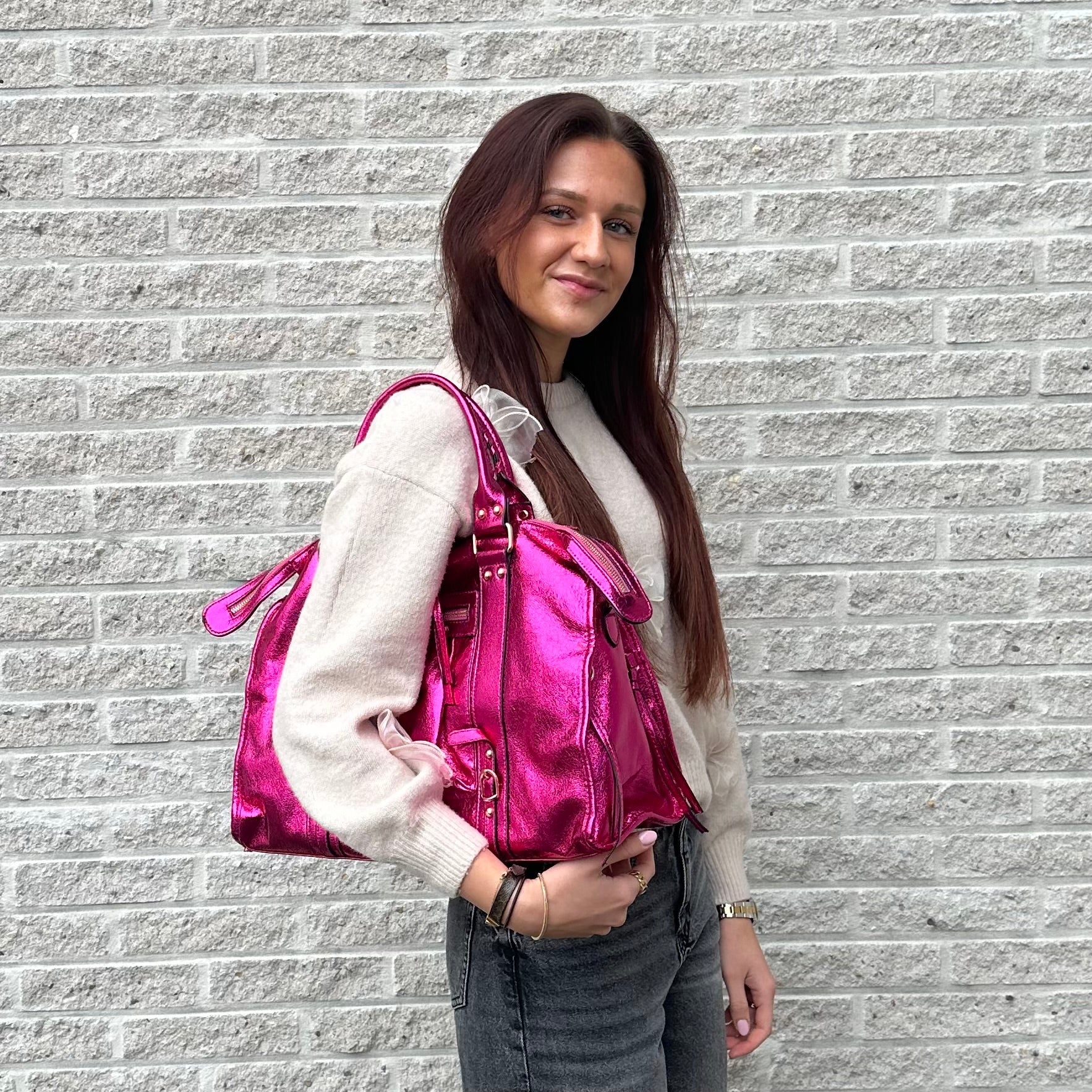 Liv Metallic XL Tas - Fuchsia Roze