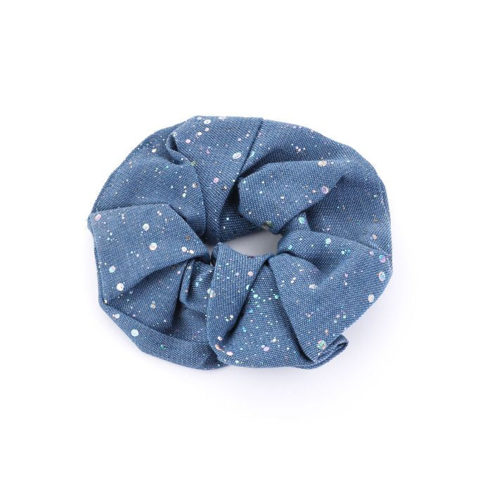 Glitter Denim Scrunchie - Licht Blauw