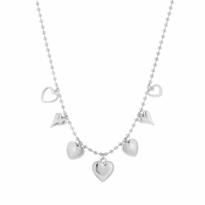 Bedels Straight Hearts Necklace 40 cm - Silver