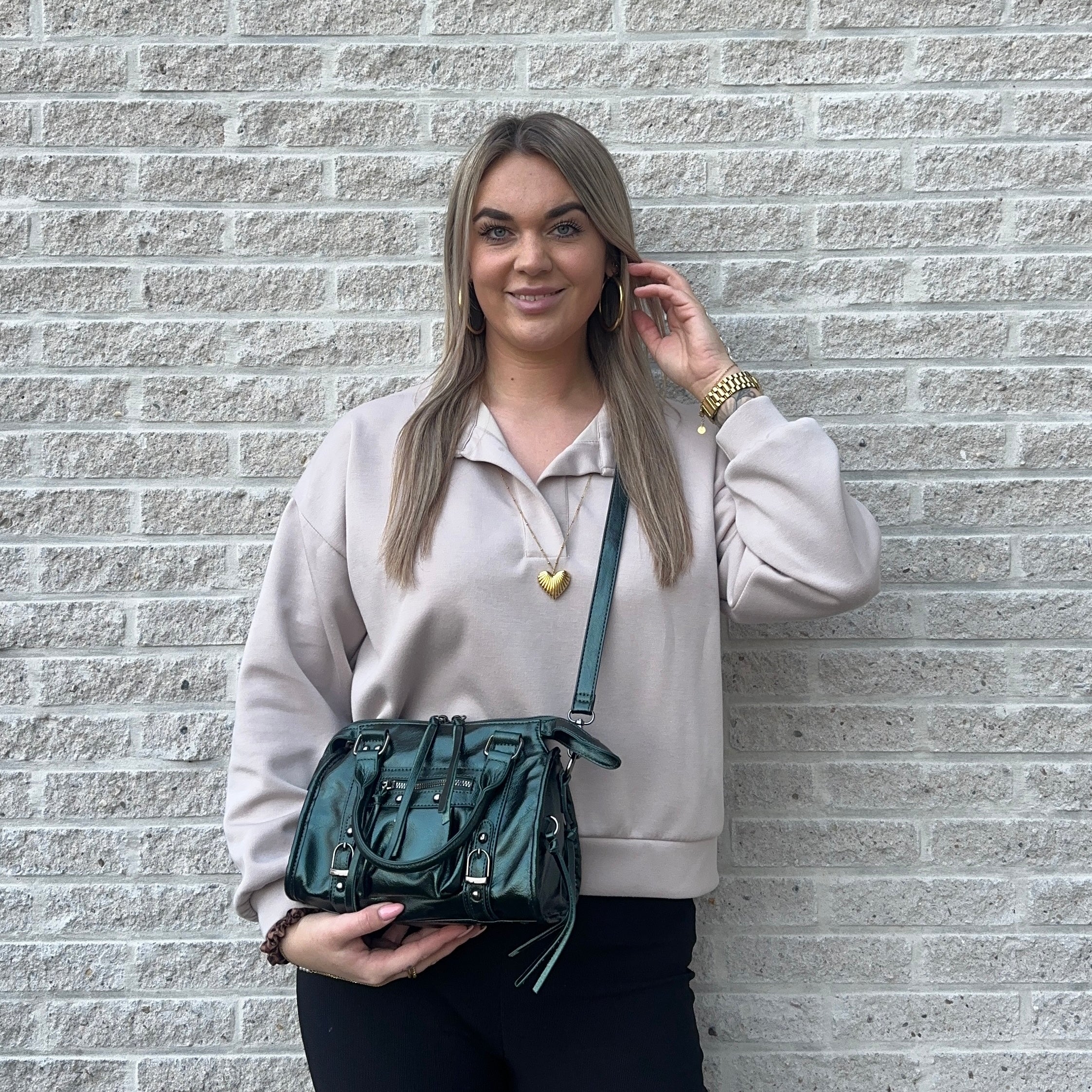 Liv Glowy Medium Tas - Metallic Donker Groen