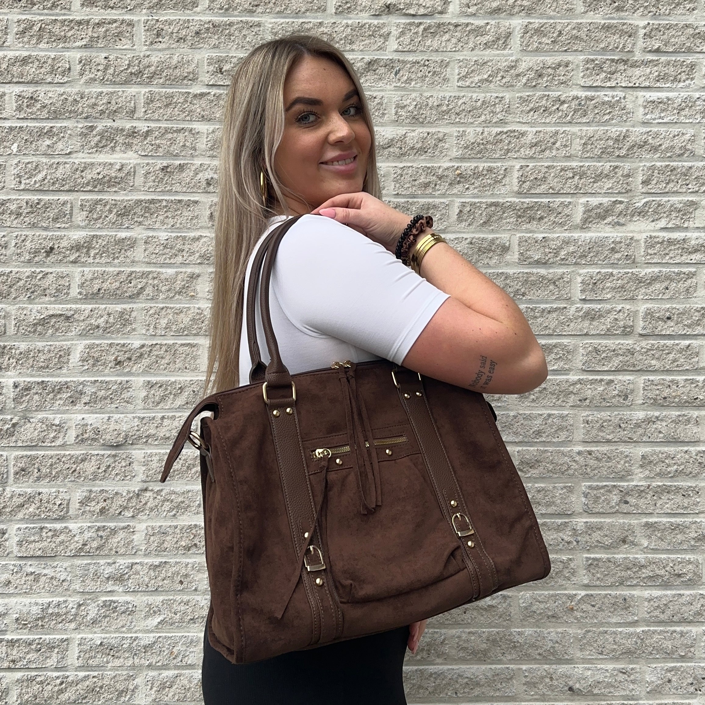 Liv Suède XL Tas - Koffie Bruin