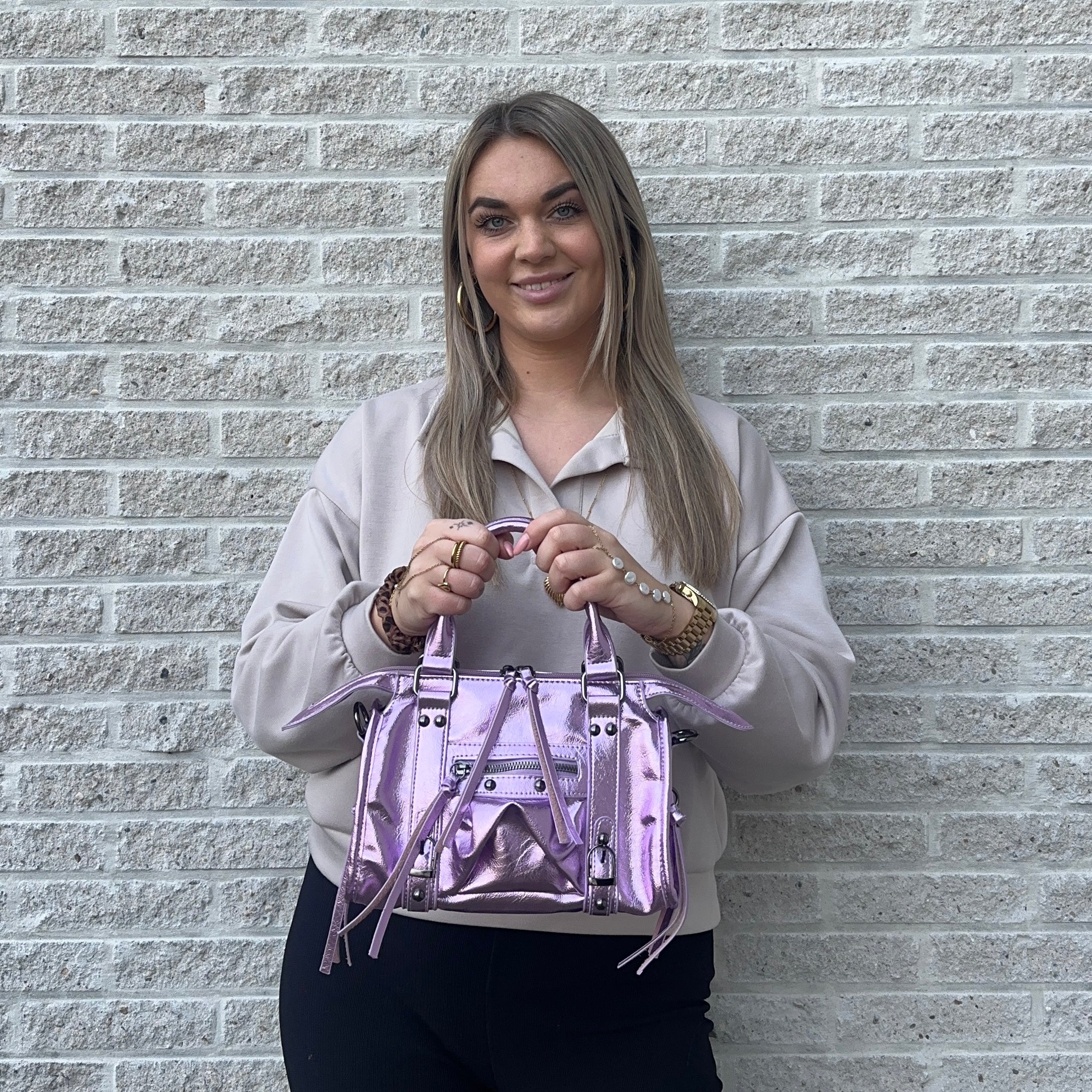 Liv Glowy Medium Tas - Glitter Lila