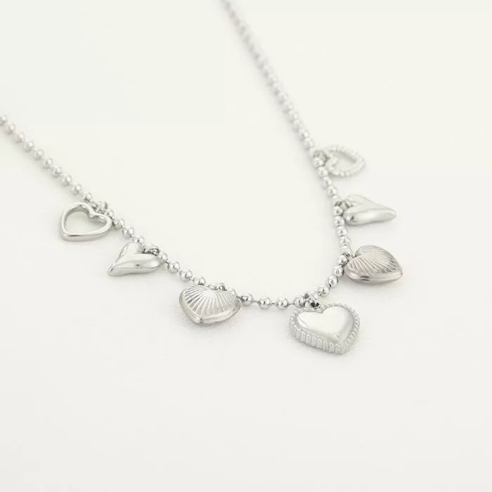 Bedels Straight Hearts Necklace 40 cm - Silver