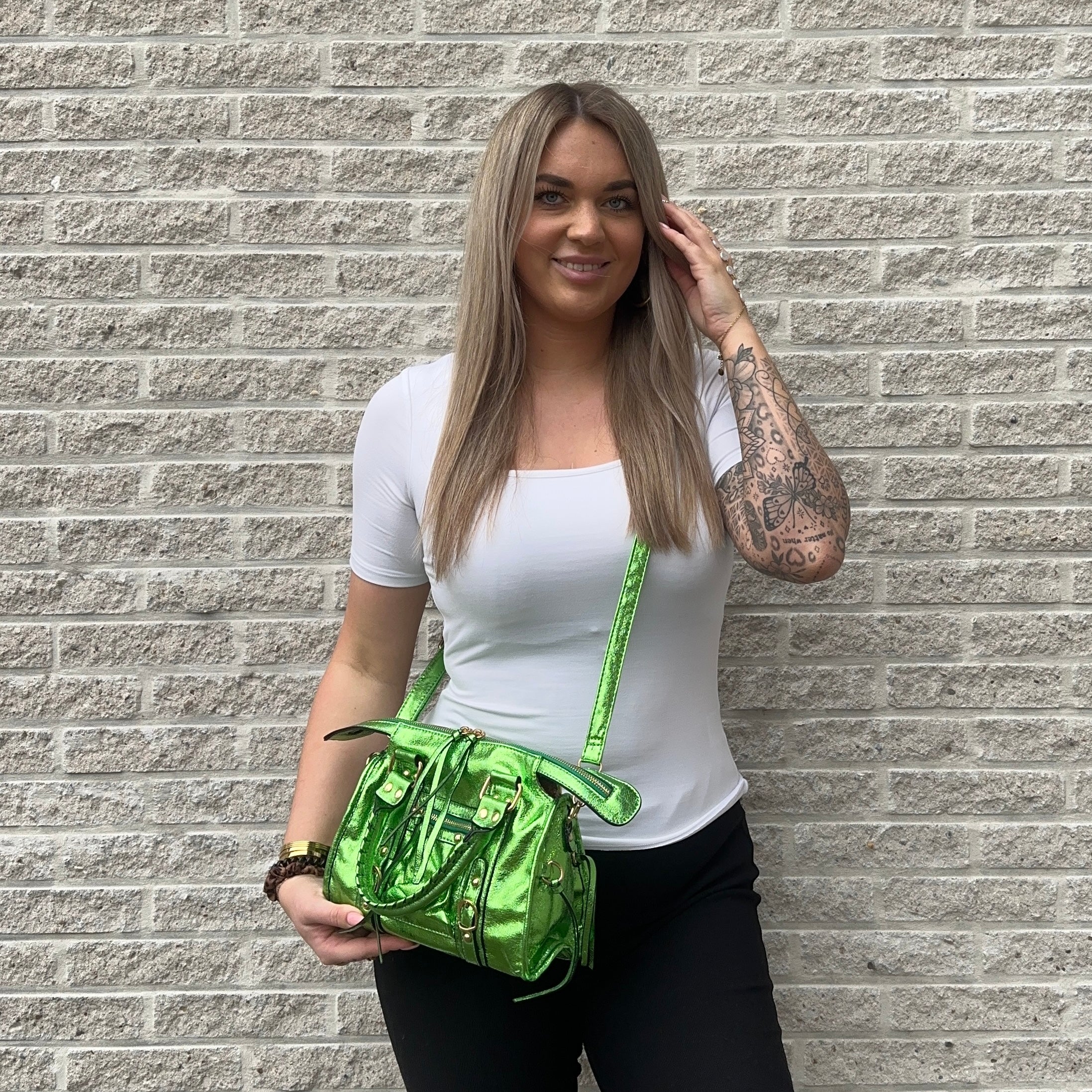 Liv Metallic Medium Tas - Appeltjes Groen