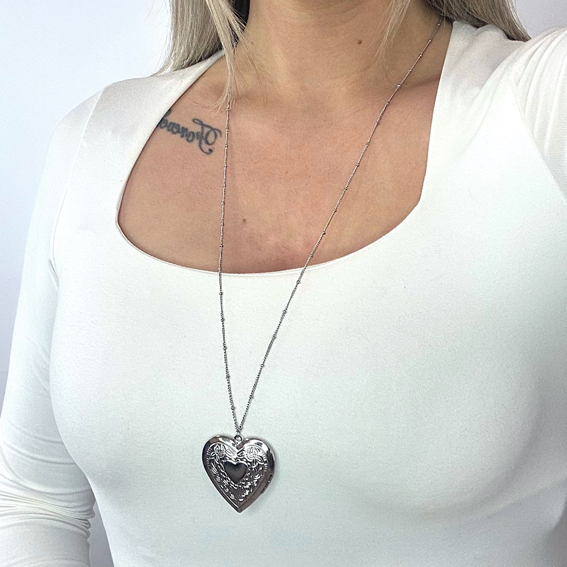 Locket Heart Necklace 80 cm - Silver