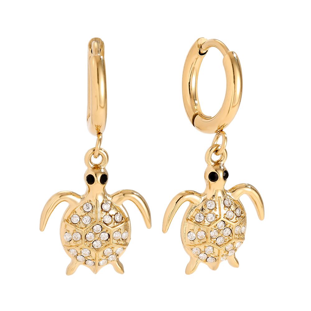 Diamond Turtle Earrings - Gold