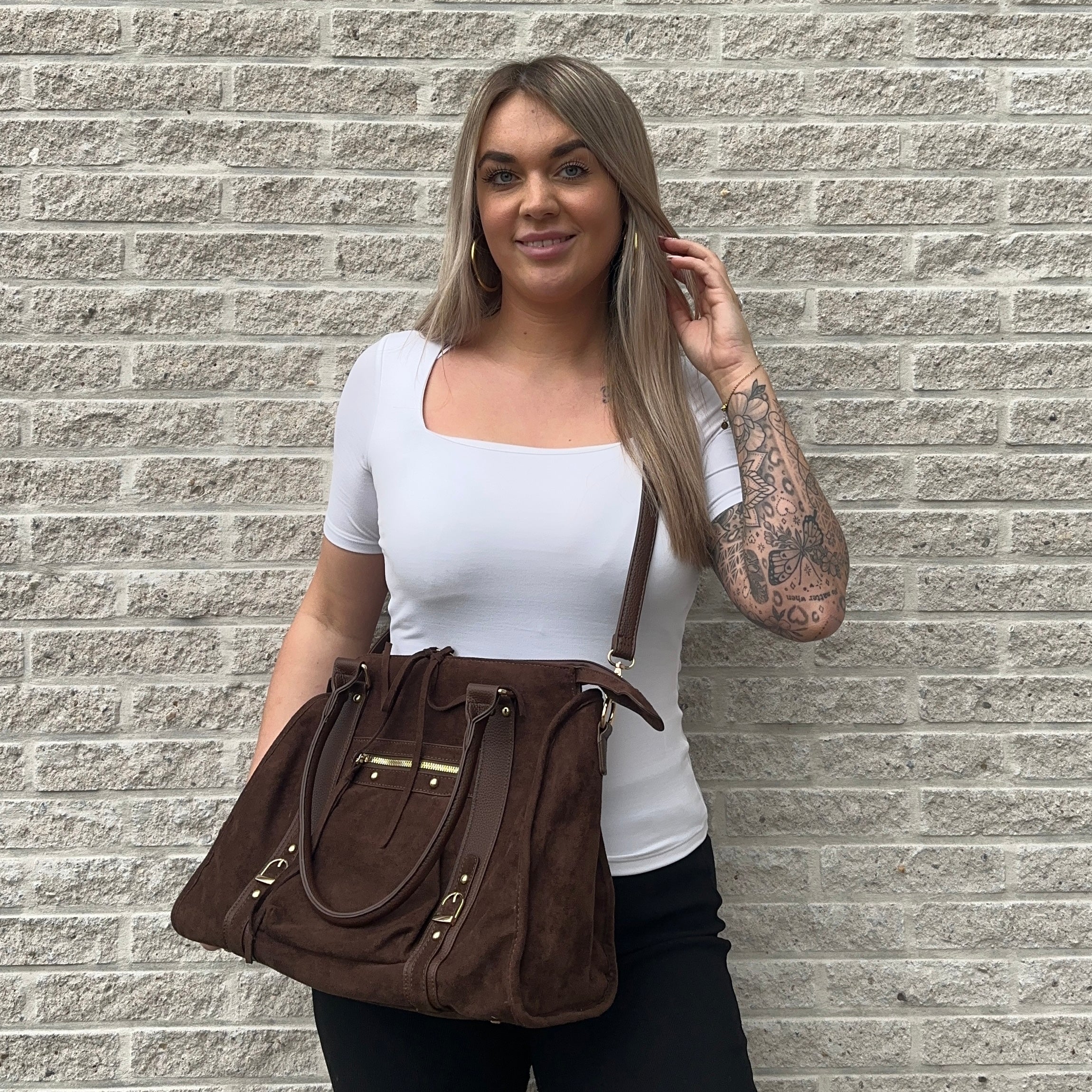Liv Suède XL Tas - Koffie Bruin