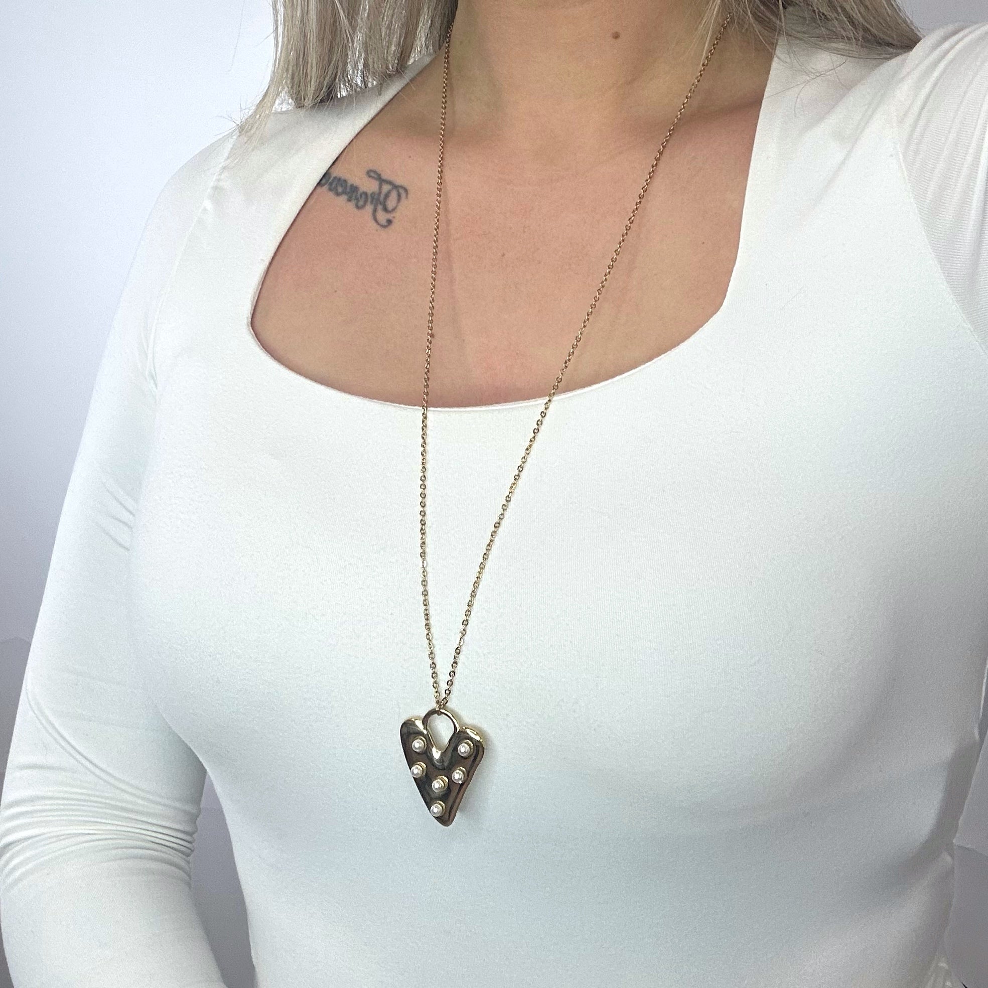 Parels Heart Necklace 80 cm - Gold