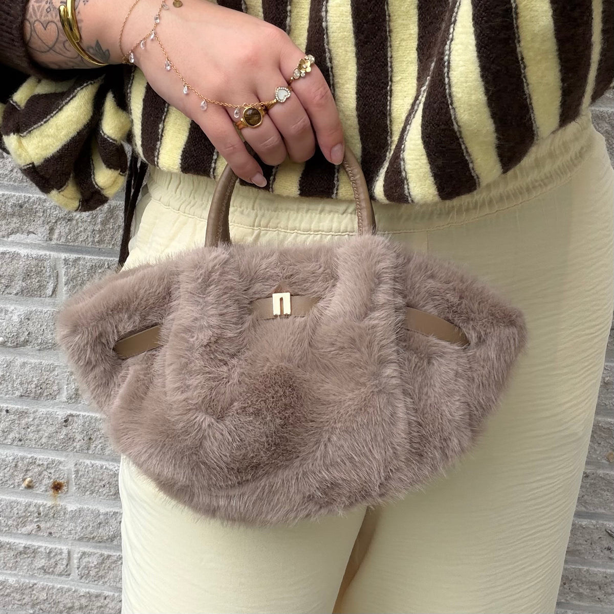 Marley Fluffy Small Tas - Taupe