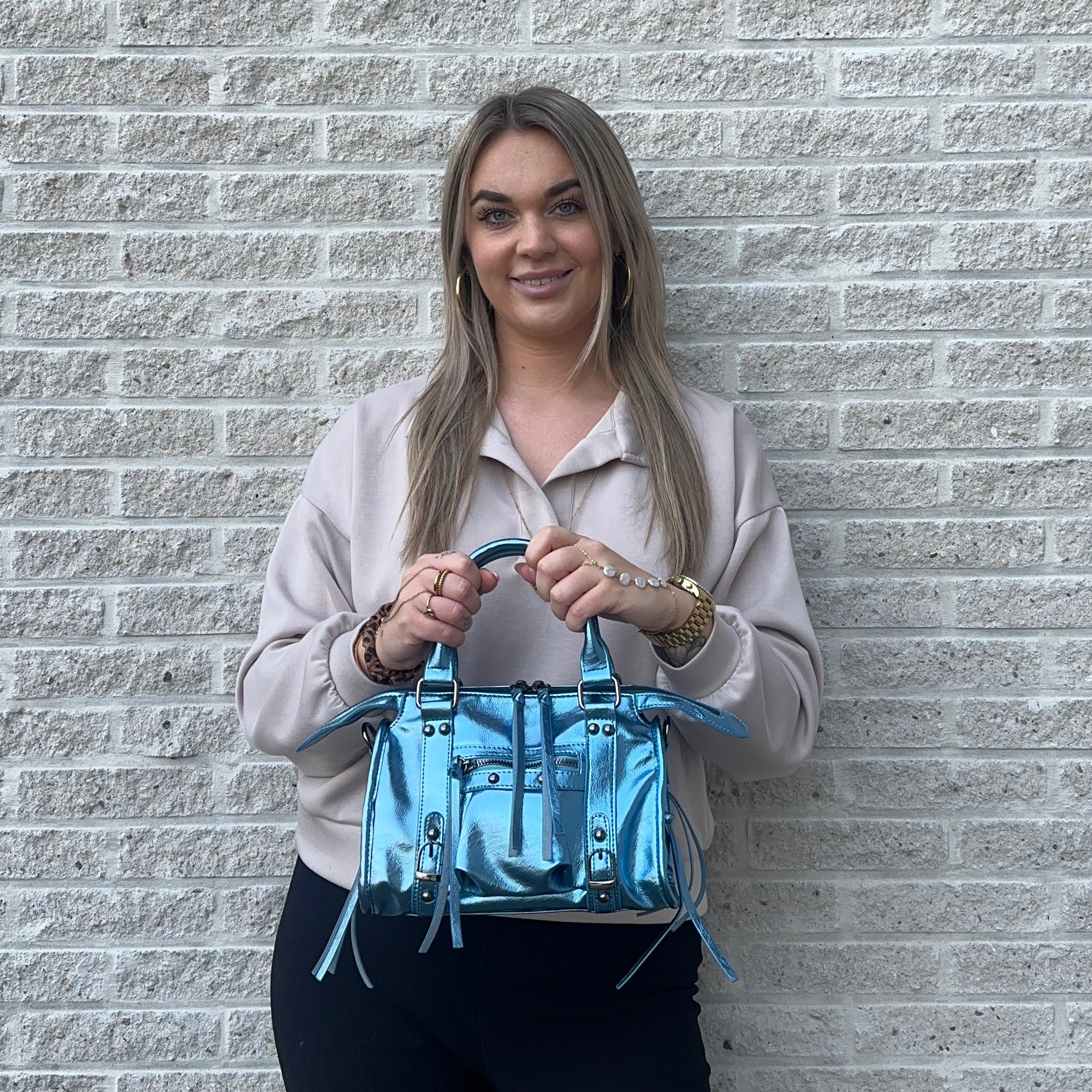 Liv Glowy Medium Tas - Glitter Kobalt Blauw