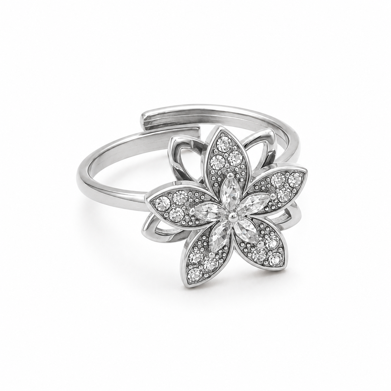 Stress Anti-Stress Flower Ring - Silver