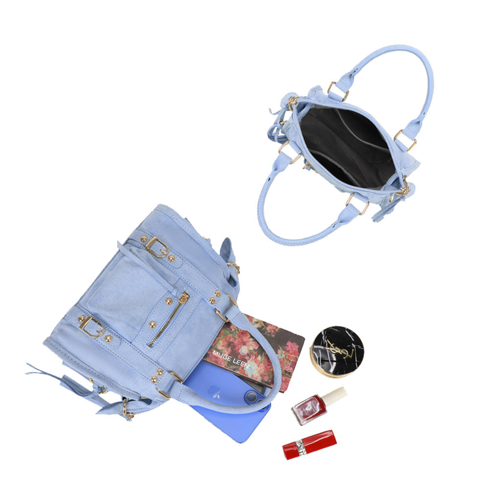 Liv Classic Suède Medium Tas - Baby Blauw